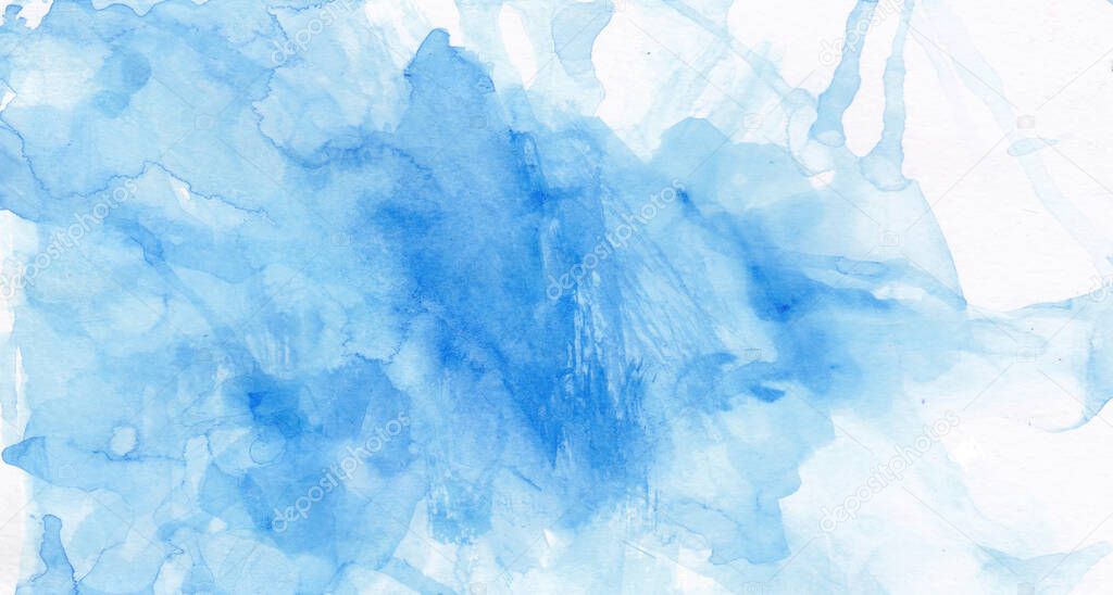 Watercolor blue blot,spot,plaque and drop.Abstract and colorful illustration on a white isolated background. Design for wedding invitations,prints,packaging,cards,social networks.