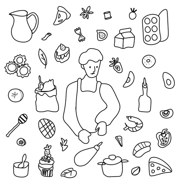 Vetor Montado Por Cozinheiro Clipe Arte Alimentos Ilustrações Com Torta — Vetor de Stock