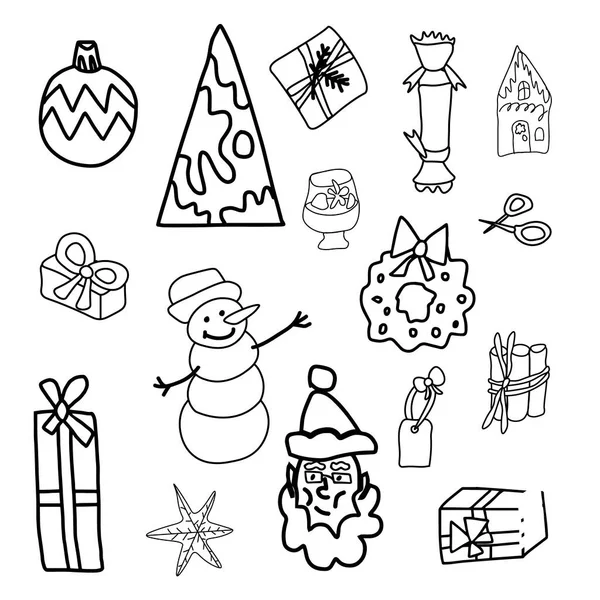 Gros Vecteur Éléments Noël Style Dessiné Main Clip Art Festif — Image vectorielle