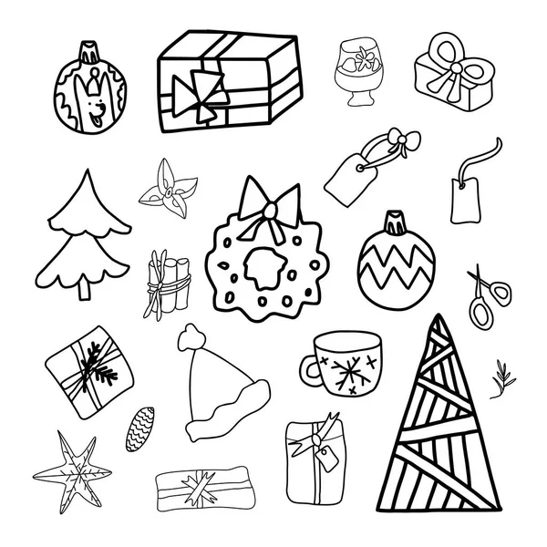 Gros Vecteur Éléments Noël Style Dessiné Main Clip Art Festif — Image vectorielle