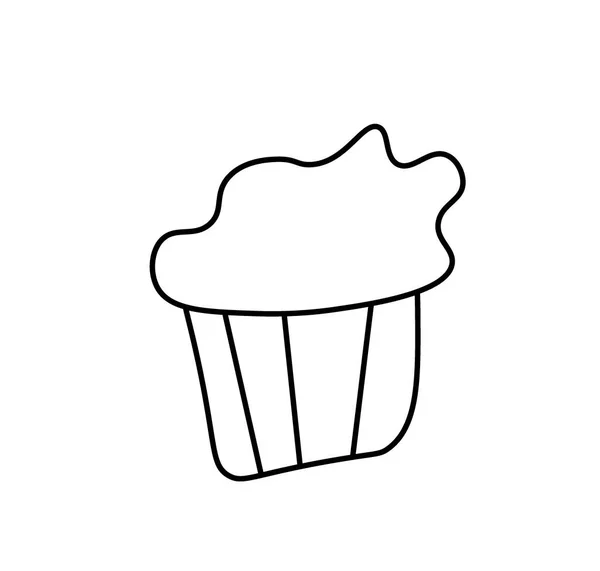 Cupcake Vettoriale Con Una Linea Nera Semplice Illustrazione Cibo Cucina — Vettoriale Stock