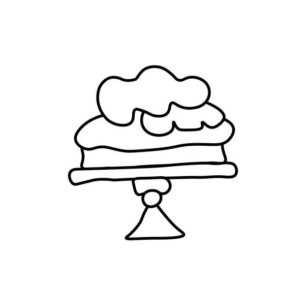 带有黑线的矢量蛋糕 简单的食物和烹饪图解 用白色孤立的背景色手绘 社交网络 食谱设计 — 图库矢量图片