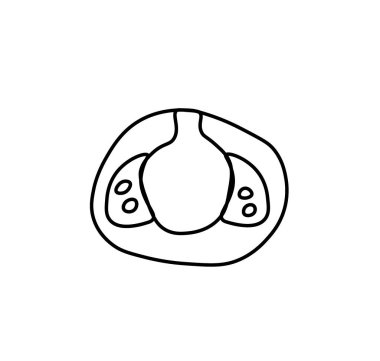 Siyah çizgili vektör domates. Beyaz izole bir arka plan çizimi üzerine karalama tarzında basit yemek ve pişirme çizimi. Sosyal ağlar, web, reklamcılık, pankartlar, menüler, tarifler için tasarım.