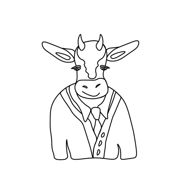 Vector Illustration Festive Bull Doodle Style February Picture Bull Symbol — Stock Vector