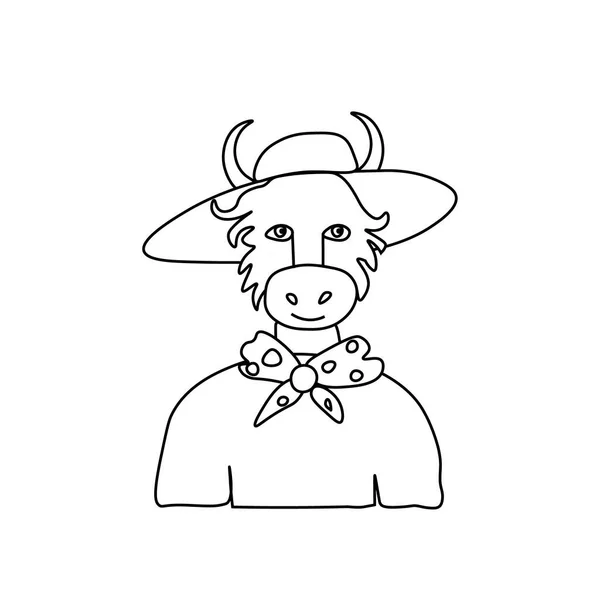 Vector Illustration Festive Bull Doodle Style April Picture Bull Symbol — Stock Vector