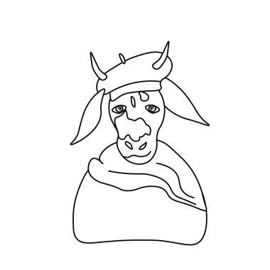 Karalama tarzında neşeli bir boğanın vektör çizimi. Kasım ayında 2021 'de siyah çizgili bir boğa sembolü. Baskı, takvim, boyama, kartlar, poster tasarımı..