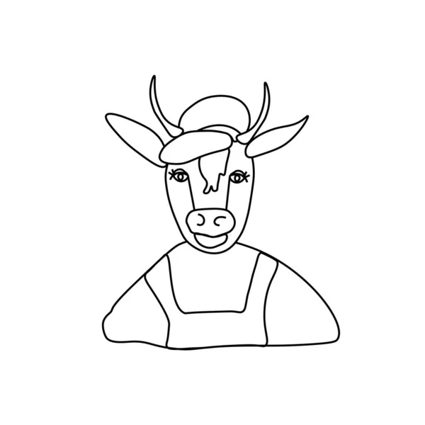 2021年の牛のシンボルの8月の画像黒手線で牛を描きます カレンダー カード ポスターのためのデザイン — ストックベクタ
