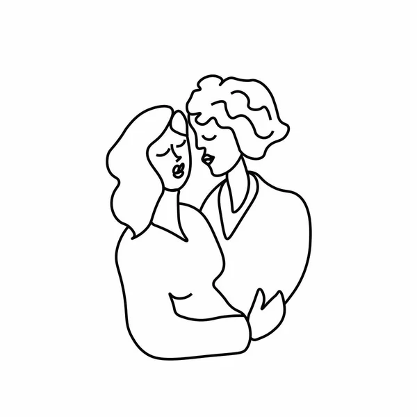 Wektorowa Ilustracja Zakochanego Młodzieńca Stylu Bazgrołów Lesbijki Całujące Się Przytulające — Wektor stockowy