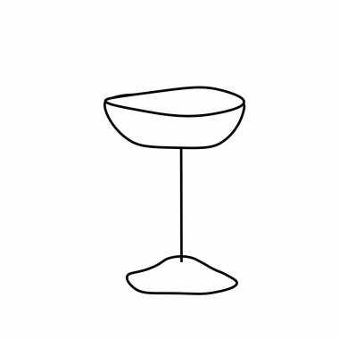 Vektör, şampanya ya da şarap kadehini siyah çizgiyle sınırlandırdı. Romantik sembol, karalama stili. Sevgililer Günü için grafiksel el çizimi içeceği..