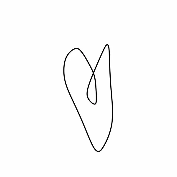 Vector Contoured Heart Black Line Romantic Symbol Part Decorating Doodle — Stock Vector