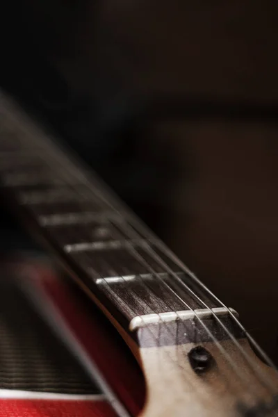 Corpo Guitarra Elétrica Cordas Com Cabeça Guitarra Afinadores Guitarra Fingerboard — Fotografia de Stock