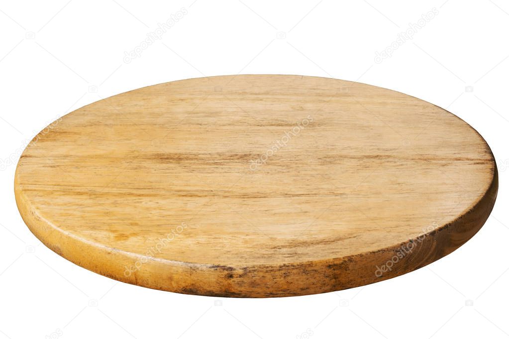 Round wooden panel isolated on a white background