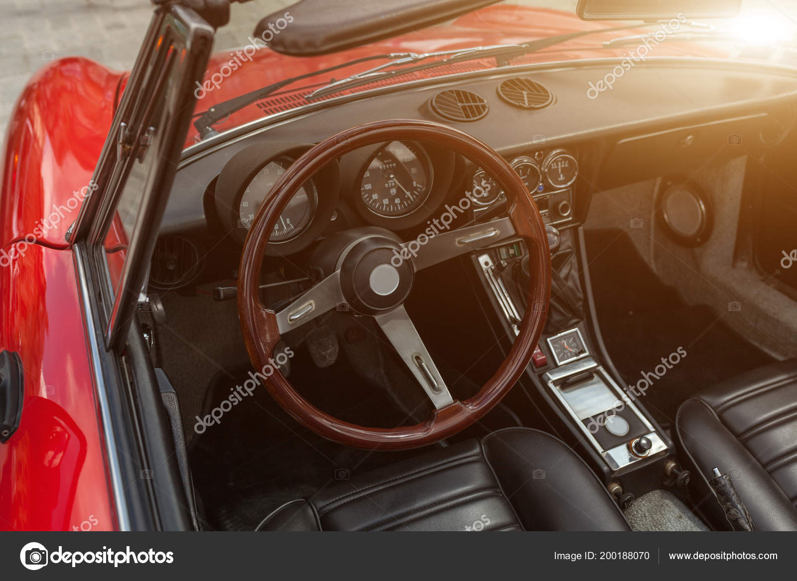 Retro Style Classic Red Car Interior Matching Dashboard