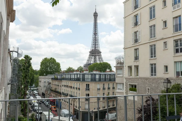 Parijs Juni 2018 Kleine Parijse Straat Met Uitzicht Beroemde Parijs — Stockfoto