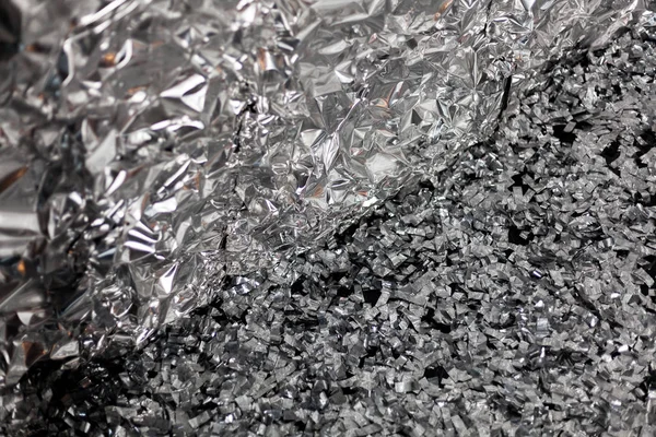 Full frame take of a sheeT of crumpled silver aluminum foil — Stock Photo, Image