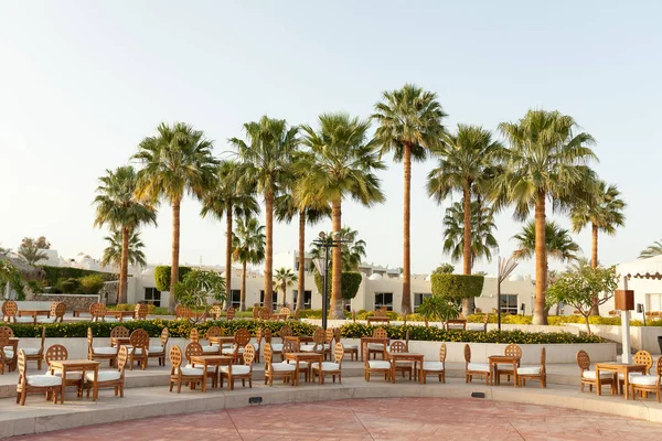 Єгипет Шарм Ель Шейх березня 2018 розкішні кафе ресторан із відкритим майданчиком в тропічних країн з пальмових дерев — стокове фото