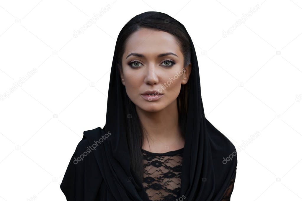 beautiful woman covers her head with hi jab.fashionable arabian style girl.beauty portrait