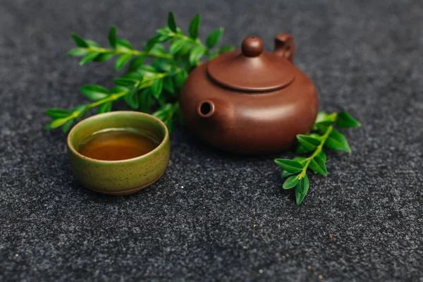 Chinese tea ceremony Asian top view copy space morning energy. — Stock Photo, Image