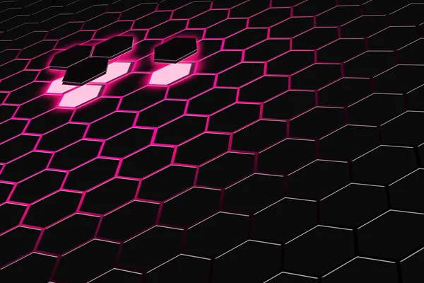 Abstrakte 3D-Darstellung einer futuristischen Oberfläche mit Sechsecken. dunkelroter Sci-Fi-Hintergrund. — Stockfoto