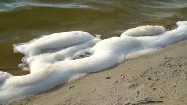 Çevre kirliliği sorun kavramı, bir göl veya gölet yakınında endüstriyel köpük