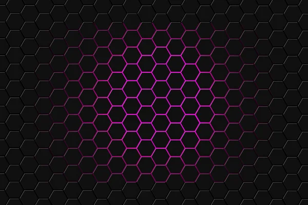 Renderização 3d abstrata de superfície futurista com hexágonos. fundo sci-fi roxo escuro . — Fotografia de Stock