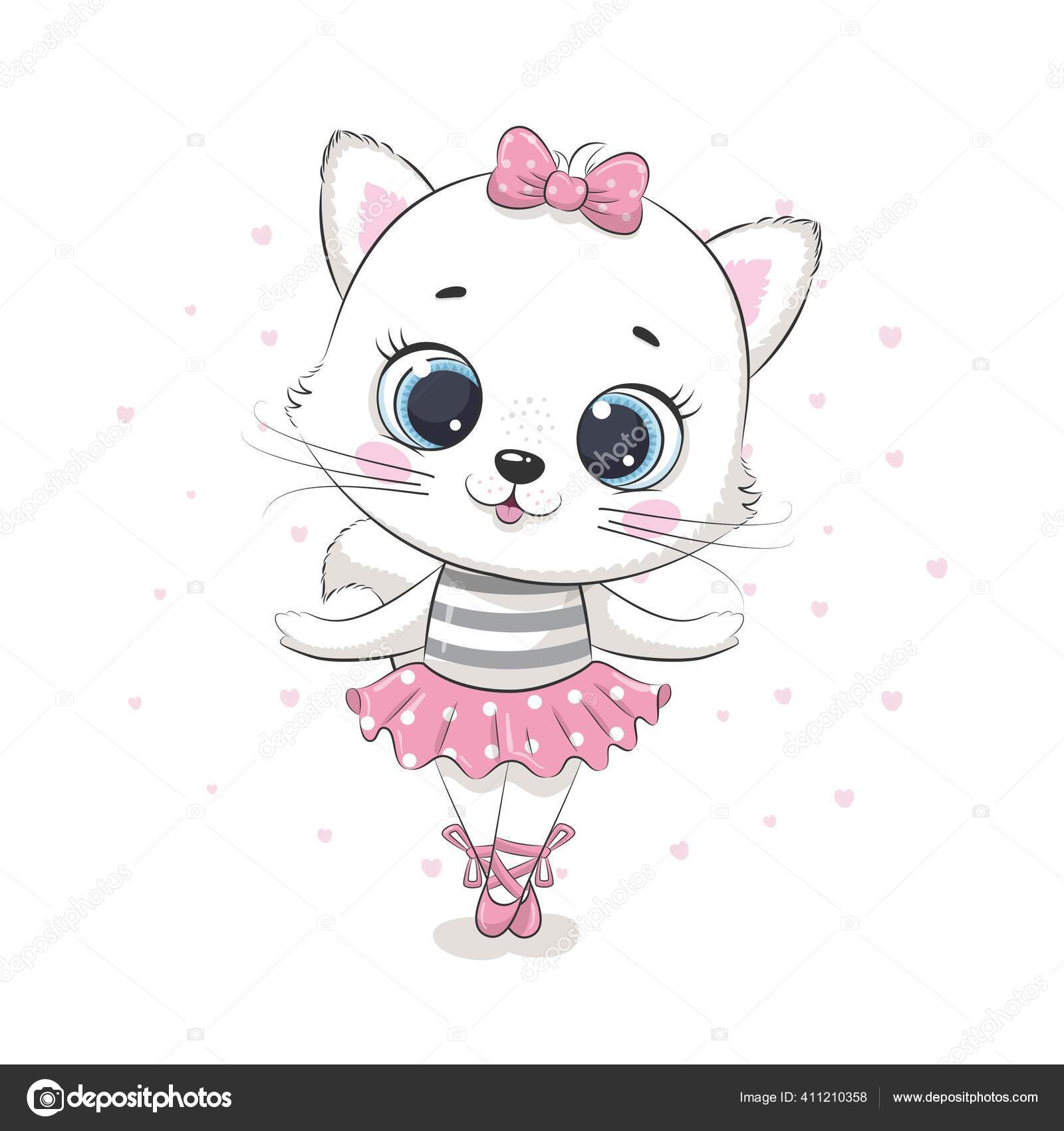 Cute baby cat ballerina in a pink skirt. Vector illustration for baby  shower, greeting card, party invitation, fashion clothes t-shirt print.  Stock Vector Image by ©Arina_Gladysheva #411210358