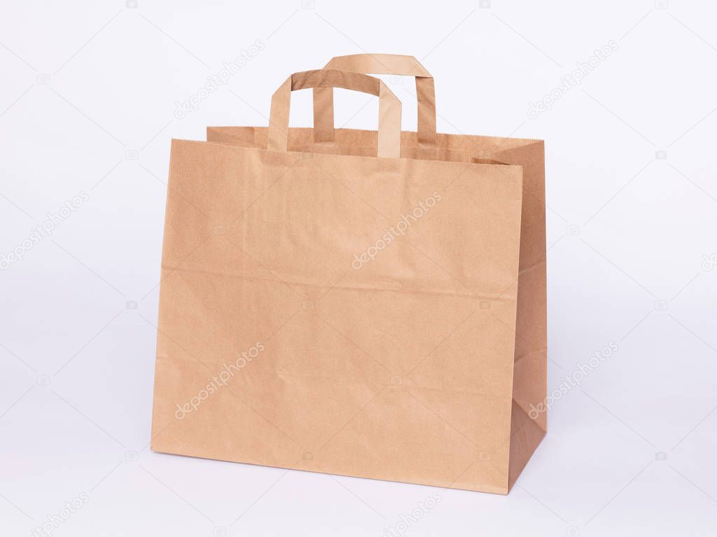 Kraft paper bag, white background