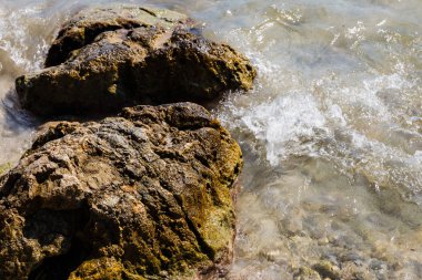 ıslak, renkli - kahverengi-yeşil, sarı taşlar; netlik ve ışık ile vurgulanan bir taş;