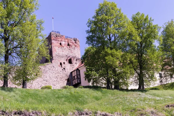 Antike Historische Burgruine Ende Des Hügels Ein Mit Gras Bedeckter — Stockfoto