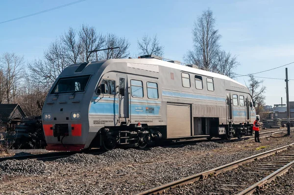 Petrozavodsk Rússia Maio 2020 Uma Carruagem Automóvel Encontra Férrea — Fotografia de Stock