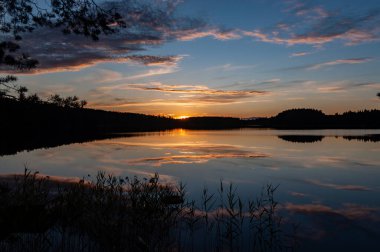 Orman Gölü kıyısında bir yaz akşamı. Güzel suset manzarası.