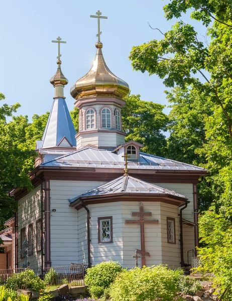 Petrozavodsk, Rusya - 21 Haziran 2020 Ortodoks Kilisesi ile yaz manzarası