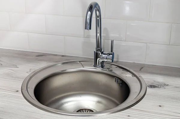 Steel Sink Elegant Faucet Modern Kitchen — Stock Photo, Image