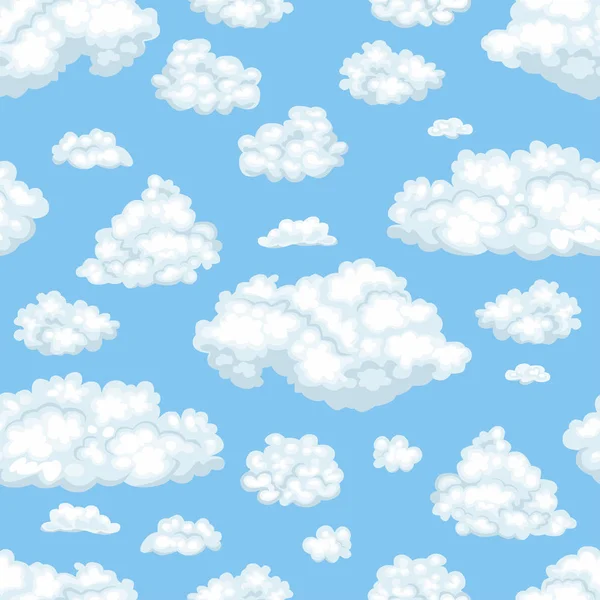 Mavi Gökyüzünde Vektör Bulutları Sorunsuz Desen Karikatür Düz Basit Tarzı — Stok Vektör