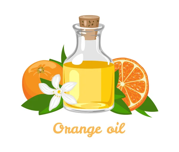 Aceite Esencial Naranja Botella Vidrio Aislado Sobre Fondo Blanco Cítricos — Vector de stock