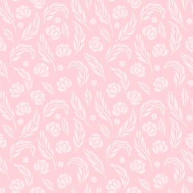 Süslü çiçekler pürüzsüz desen. Klasik pembe arkaplan. Çizgi film tarzında vektör illüstrasyonu..