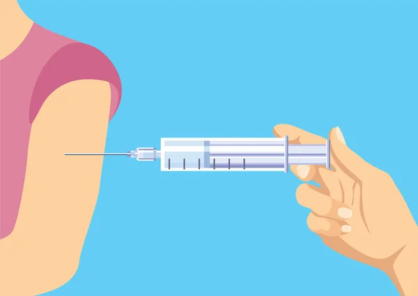 Médicos Injetam Vacina Ombro Dos Pacientes Modelo Para Cuidados Saúde — Vetor de Stock
