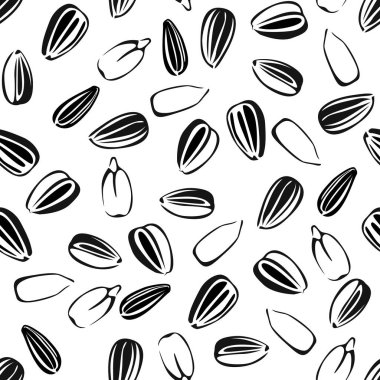 Ayçiçeği tohumları kusursuz desen. Vektör siyah ve beyaz illüstrasyon.