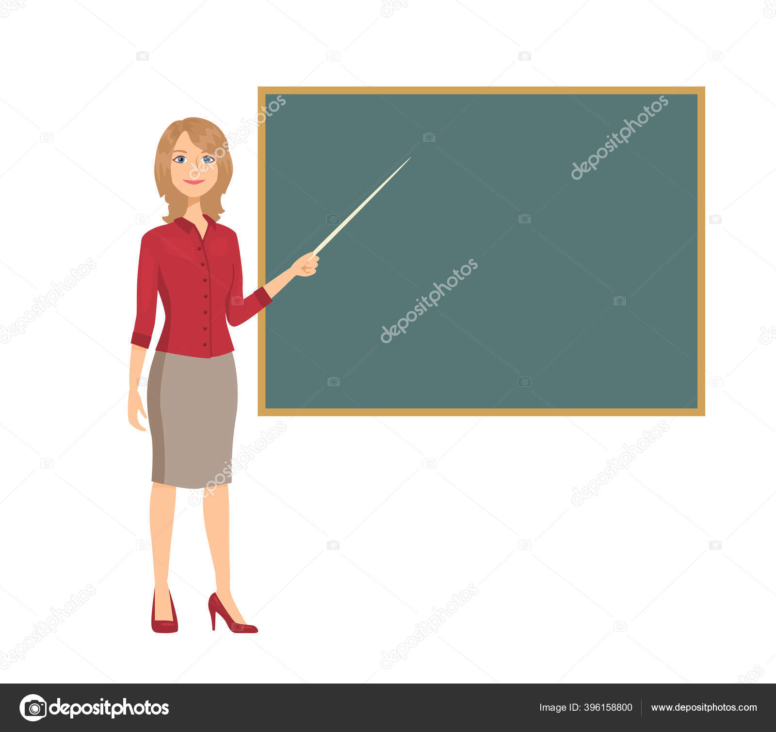 Female Teacher Holds Pointer Her Hand Showing Blackboard Vector  Illustration Stock Vector Image by ©Sunnydream #396158800