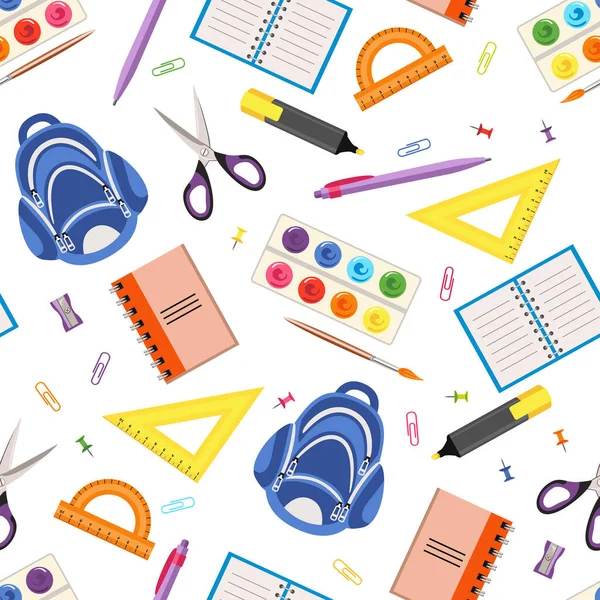 School Levert Naadloos Patroon Witte Achtergrond Vector Illustraties Van Kantoorbenodigdheden — Stockvector