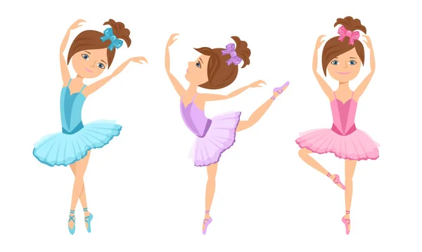 Petites Ballerines Mignonnes Robe Tutu Danse Pointe Dessins Animés Vectoriels — Image vectorielle