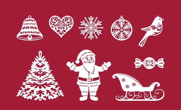 Різдвяні Або Новорічні Прикраси Лазерне Різання Шаблонів Векторні Ілюстрації Зимових — стоковий вектор