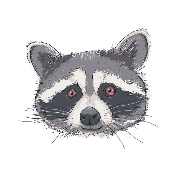 Hand Drawn Raccoon Face — Stock Vector