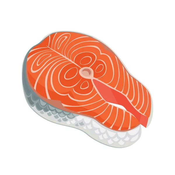 白を基調とした新鮮なサーモンステーキ 赤い魚の肉のベクトル図漫画のフラットスタイル — ストックベクタ