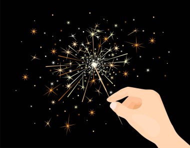 Karanlık arka planda izole edilmiş güzel bir maytap. Vektör karikatür düz çizim. Noel tasarımı.