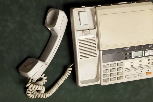 Vintage Phone Handset Answering Machine Green Velvet Handset Lies Next — Stock Photo, Image