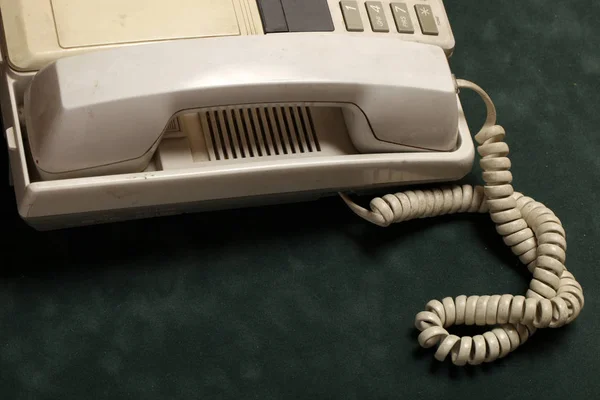 Vintage Phone Handset Answering Machine Green Velvet Handset Lies Next — Stock Photo, Image