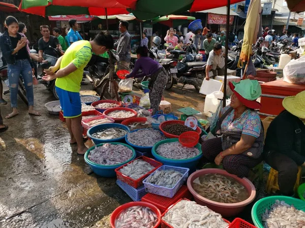 Scene Trader Seller People City Wet Market Sihanoukville Cambodia Early — Stock Photo, Image