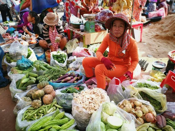 Scene Trader Seller People City Wet Market Sihanoukville Cambodia Early — Stock Photo, Image