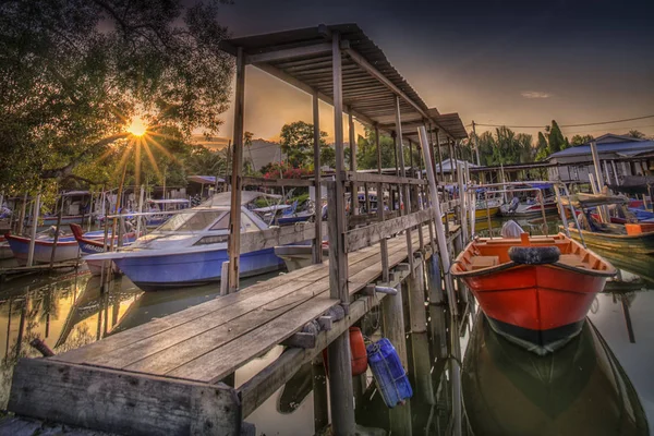 Sunrise Sunset Dock Fishing Village — Stock Photo, Image